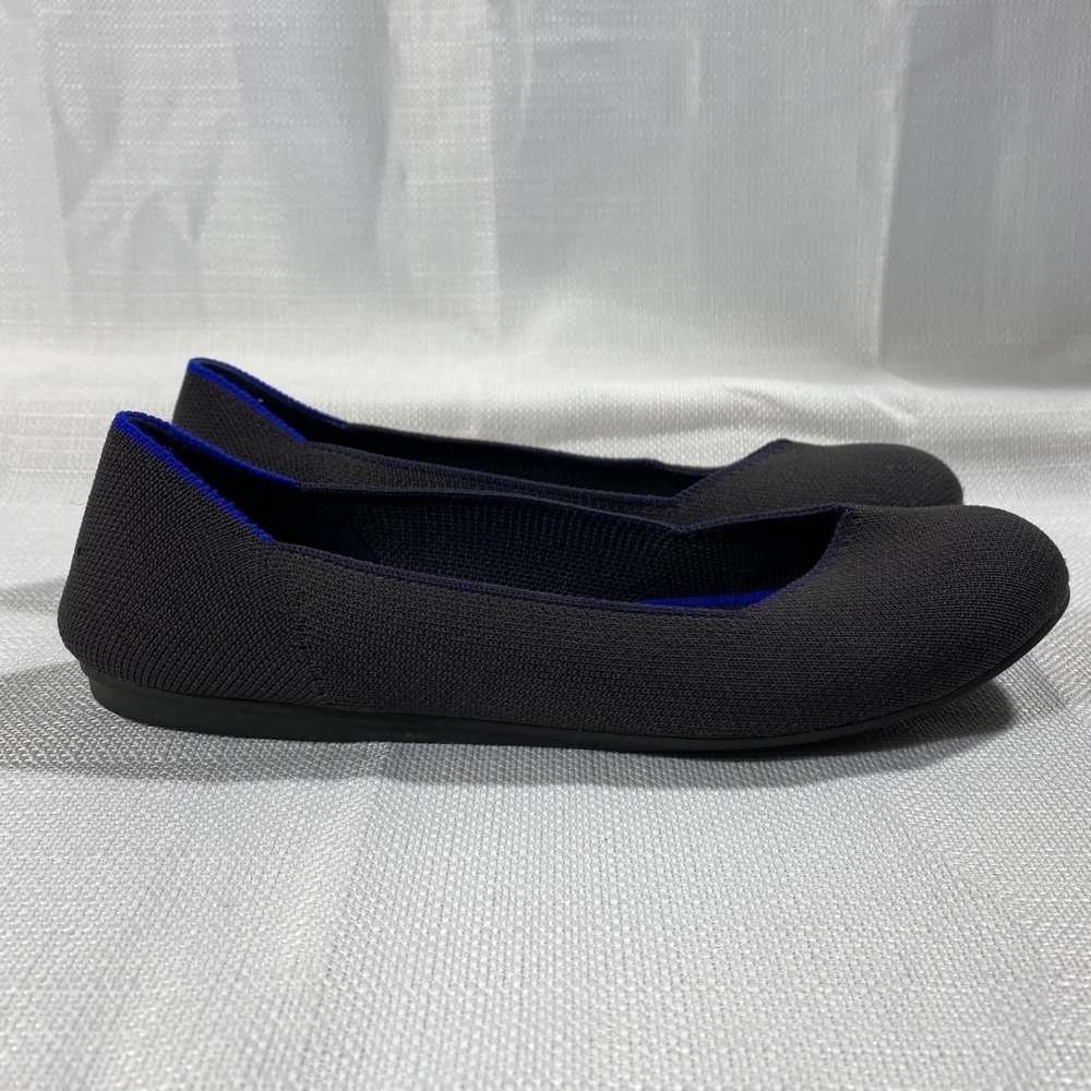 Rothys The Flat Black Solid Rounded Toe Ballet Flats Womens 7.5 Sustainable - Picture 3 of 7